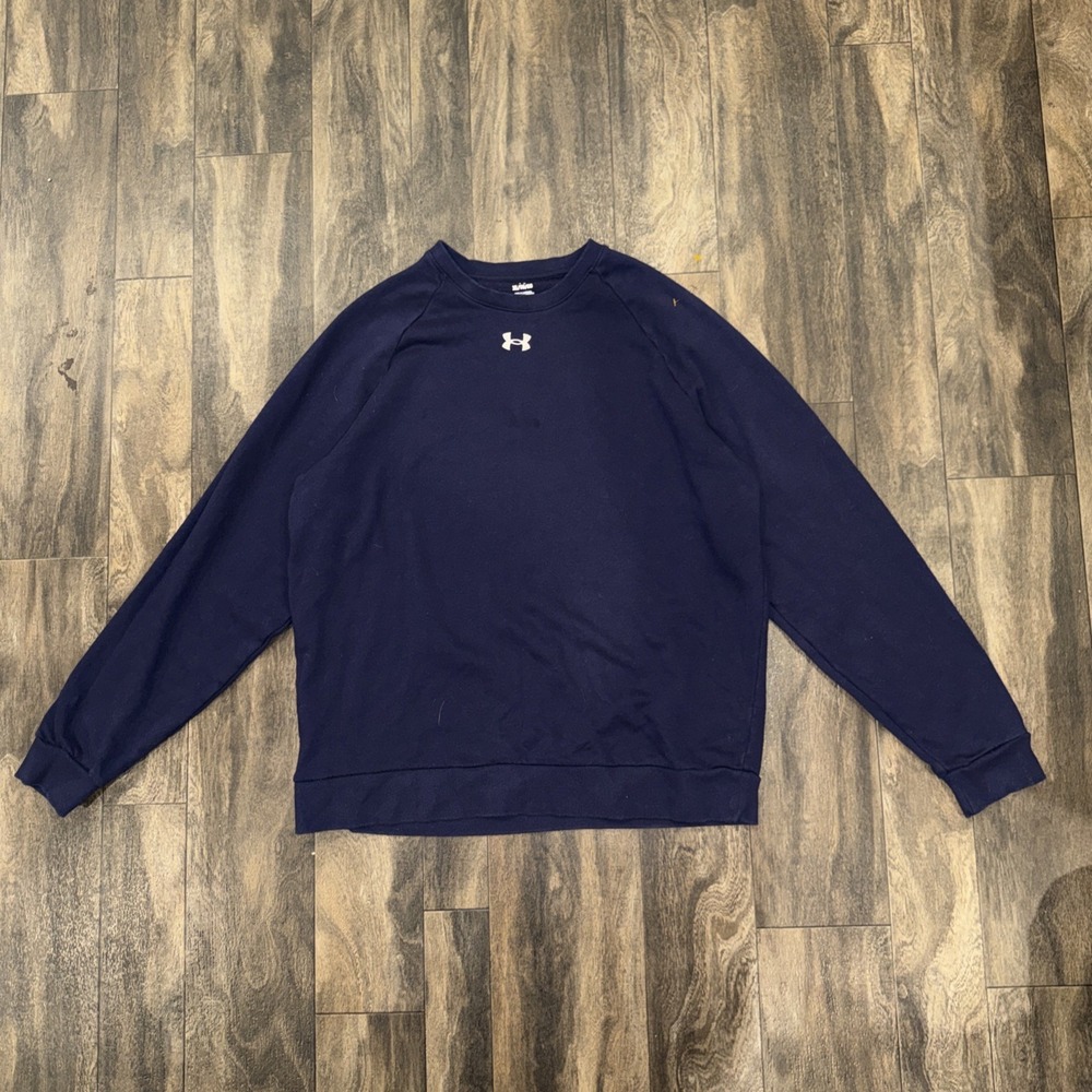 Under‎ Armour Fleece Crewneck Pullover Sweater Chest Hit Logo Men's XL Navy Blue